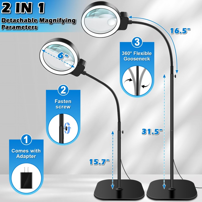 30X 10X Large Floor Magnifying Glass with Light and Stand,72