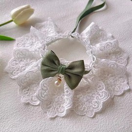 OUDQFCJ 1 Piece Cat Collars with Beads, Cat Collars with Bell, Adjustable Pearl Bow Tie Collars, Cute Collar Accessories, Green, M