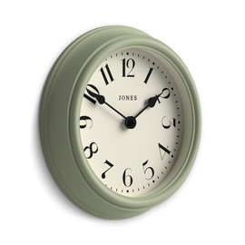 Jones Clocks® 'Frieze' wall clock – small round contemporary classic round clock in green, with pretty numbers, 23cm, ideal for the kitchen, living room, office or bedroom