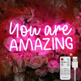 MiMaik Pink You are Amazing Neon Sign for Wall Decor, Timed Dimmable LED Neon Lights Signs for Girls Bedroom Party Classroom Wedding Decoration, Christmas Birthday Gifts,USB Power 15x7.6 Inch