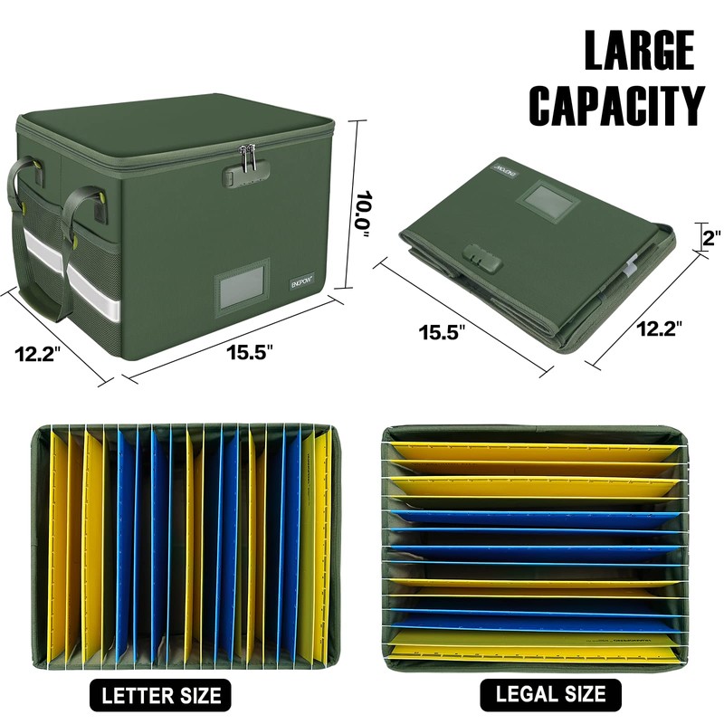 ENGPOW File Box with Lock, Fireproof Document Box with Zipper