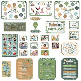 Colarr 27 Packs Calming Corner Classroom Posters Eucalyptus Feelings Chart Green Emotions Chart Calm Down Corner Supply Emotions Educational Posters for Kids Toddler Classroom Preschool