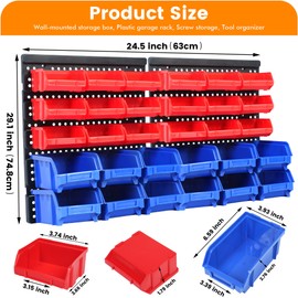 MaxWorks 80694 30-Bin Wall Mount Parts Rack/Storage for your Nuts, Bolts, Screws, Nails, Beads, Buttons, Other Small Parts,Blue and Red
