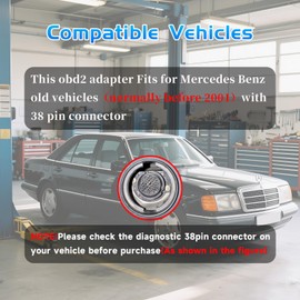 VZG 38 Pin MB Benz Obd2 Adapter Diagnostic Connector, Compatible for Mer cedes Benz 38pin OBD1 to OBD2 16 Pin Adapter Cable, Work with ELM327