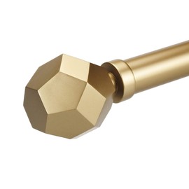 ILAISIHOME Single Curtain Rod Set: 1-1/8 in Diameter Adjustable Gold Curtain Rod with Geometric Faceted Finials,36-72 in,Standard Single Gold Drapery Rod for 1 Pack