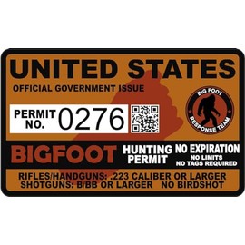 United States Bigfoot Hunting Permit 2.4" x 4" Decal Sticker