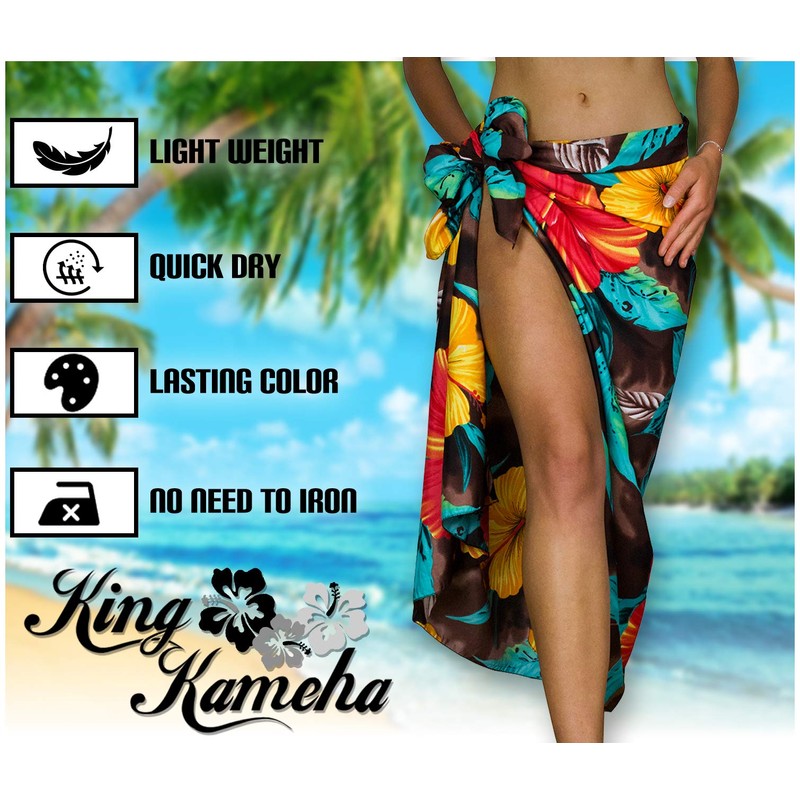 King Kameha Funky Hawaiian Cover-up Pareo Sarong, Big Flower, Brown,