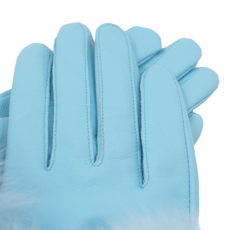 Women Genuine Lambskin Leather Winter Lined Gloves with Fox Fur