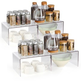 Hampsele Acrylic Kitchen Cabinet Organizer Shelf, Spice Rack, Plate and Cupboard Storage Riser, Versatile Pantry Shelf, Durable Clear Countertop Organizer for Home and Kitchen(4 PCS)