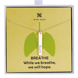 Hope Necklace - 925 Sterling Silver Bar Pendant Necklace Engraved 'Breathe", Inspirational Charm Christmas Day Jewelry Birthday for Women