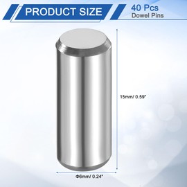 sourcing map 40 Pcs 6 mm x 15 mm Dowel Pins 316L Stainless Steel Cylindrical Dowel Pins Shelf Support Peg Pin Rod Fasten Elements Metal Shelf Pegs Silver Tone