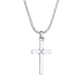 Kuzzoi Men's Necklace Shiny Polished with Cross Pendant (25 mm) in Fashionable Design, Cord Chain for Man and Boyfriend with Religious Cross Made of 925 Sterling Silver, Length 55 cm, Sterling Silver