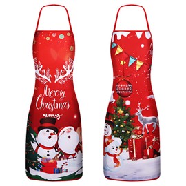 CNSJ 2 Pcs Christmas Aprons for Adults Funny Xmas Waterproof Apron Halter Neck Kitchen Apron for Cooking Baking BBQ Drawing