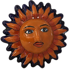 Fine Crafts Imports Talavera Ceramic Sun Face Wall Sculpture, Orange, Ceramic, 12" Diameter