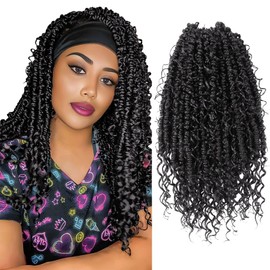 NISEYO Goddess Passion Twist Crochet Hair with Curly Ends 14 Inch, 8 Packs Boho Style Crochet Passion Twist Hair Pre looped, Short Pre-twisted Boho Braids(2#,Off Black)