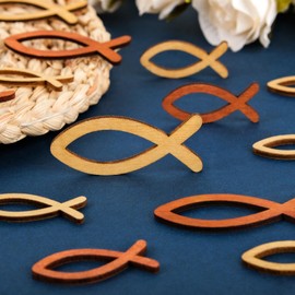 ARTREE 90 Stück Holzfische Deko Set,Holz Fische Tischdeko Taufe Konfirmation Kommunion Deko Mädchen Junge Taufedeko（ Lila+rosa+weiß)