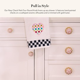 MACKENZIE-CHILDS Petit Round Knob, Decorative Drawer Pull Knob, Pink-and-White Rosy Check