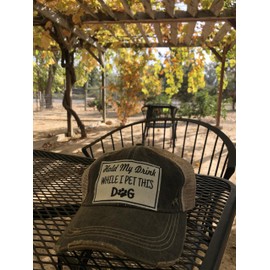 VINTAGE LIFE Hold My Drink While I Pet This Dog Distressed Trucker Cap, One Size, Black, Cotton and Polyester, Headgear, Hat, Headwear