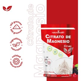 Natural Health Citrato de Magnesio en Polvo con Arándano Rojo Suplemento Alimenticio Sabor Frutos Rojos de Alta Absorción Bolsa con 150 g