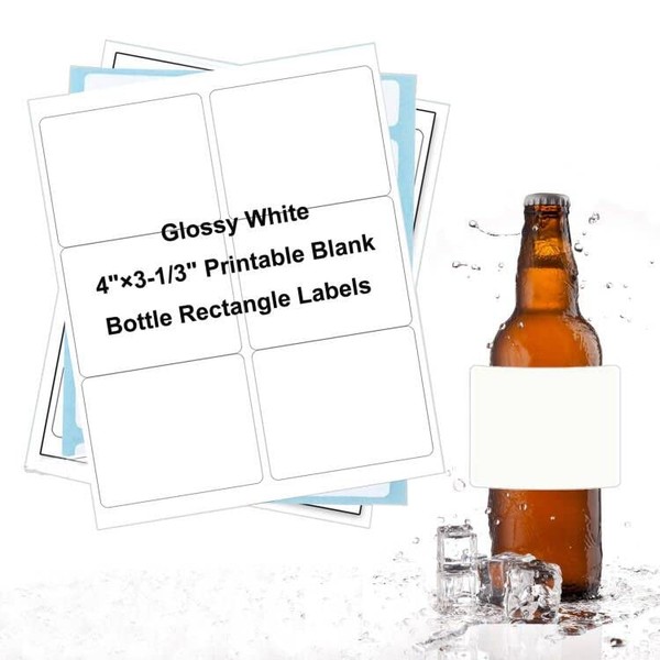 4 x 3-1/3 inch Glossy White Waterproof Bottle Labels, 120