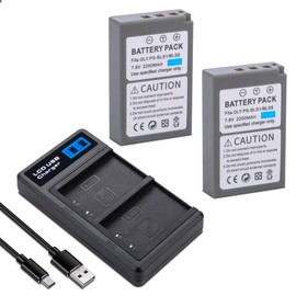 2 Pack BLS-5 Battery with Smart Dual Charger for Olympus BLS-50,PS-BLS1, PS-BLS5, OM-D E-M10, E-PM2, Pen E-P1, E-P2, E-P3, E-PL2, E-PL3, E-420, E-450, E-600, E-620, Mark II, III, IIIs, IV, Stylus 1