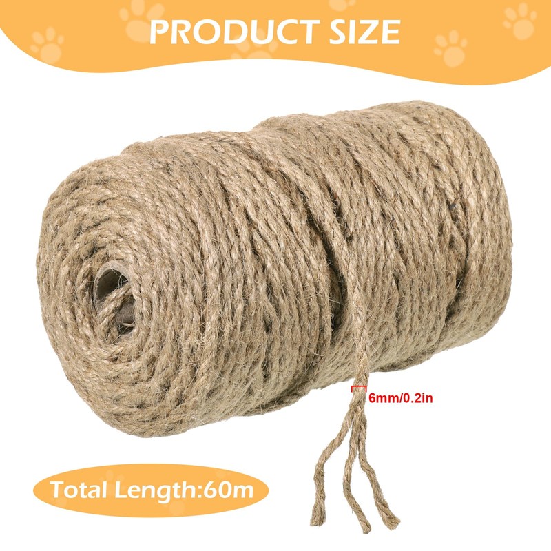 Starvortex 60M Sisal Rope for Cat Scratcher, 6MM Diameter Thick