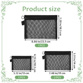 FNANJWQ 5Pcs Mini Mesh Zipper Bags, Makeup Cosmetic Bag, Portable Travel Cosmetic Pouch for Keep Small Items Daily Toiletries Office Supplies & Cosmetics Travel Accessories(Black)
