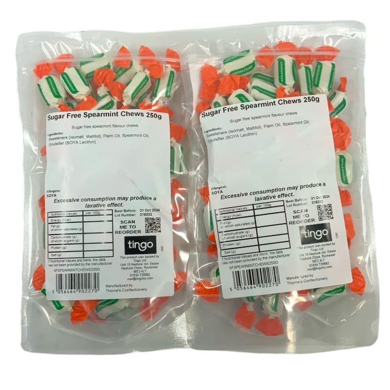 Sugar Free Spearmint Chews 500g packaged by Tingo