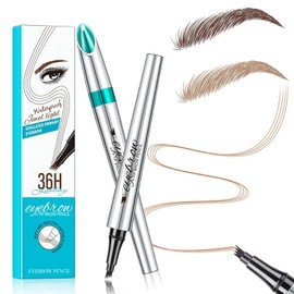 AOWVUTS Eyebrow Pencil, Microblading Eyebrow Pen with 4 Fork Tip Long-lasting Waterproof Brow Pen Smudgeproof Brow Pencil for Creates Natural Defined Eyebrows (Light Brown)