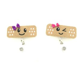 Calsgkspray 2 Pcs Brown Nurse Badge Holder Reel,Retractable Cute Bandaid Badge Clip,ID Badge Holder with Alligator Clip,26 inch Retractable Cord,Office School Supplies,Identification Badges
