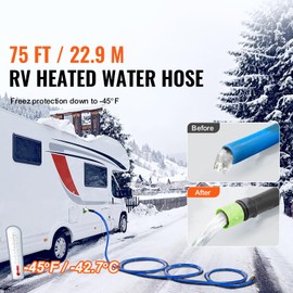 Happybuy 75ft Heated Water Hose for RV, Self-Regulating Antifreeze to -45°F, 5/8" I.D., 3/4" GHT Adapter, Lead & BPA Free