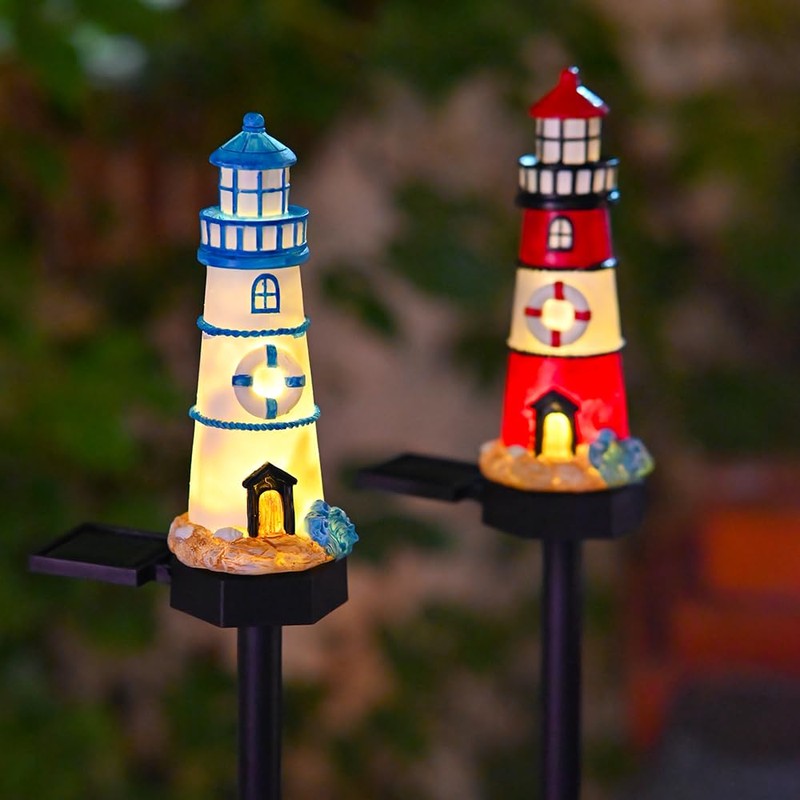 YZYOE 2 Packs of Solar Powered red and Blue Lighthouse