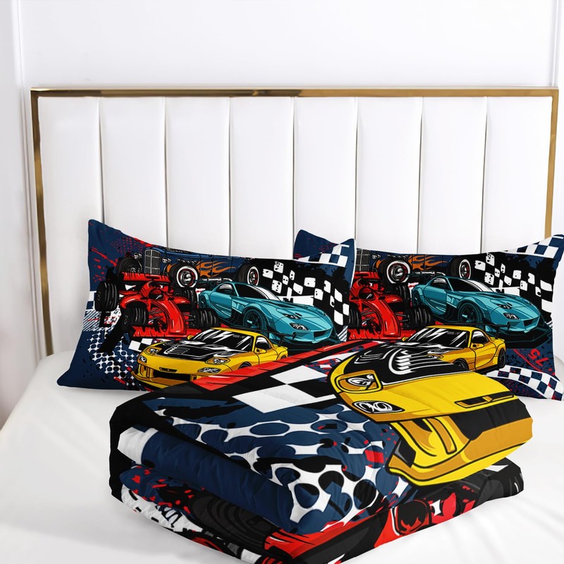 AILONEN Racing Car Comforter Set Queen Size, Cool Speed Race