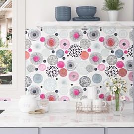 Wallderful Pink Boho Wallpaper Circle Contact Paper Removable Geometric Wallpaper Waterproof Wall Paper Peel and Stick Modern Abstract Wallpapers for Cabinets Drawers Backsplash Shelf Liner Bedroom