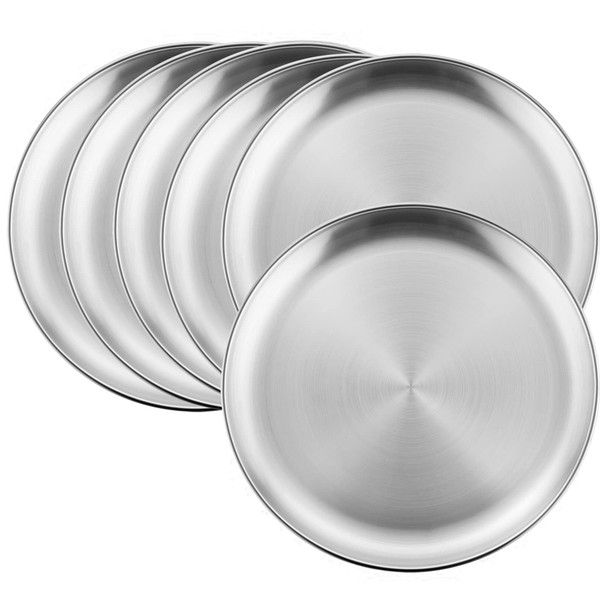 HaWare HaWare 6-Piece 18/8 Stainless Steel Plates, Metal 304 Dinner