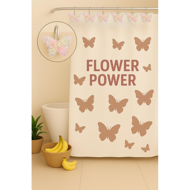 YOINIUEM 12 Pack Glitter Pink Butterfly Shower Curtain Hooks -