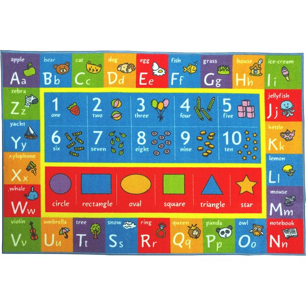 KC CUBS ABC Alphabet, Numbers and Shapes Educational Learning & Fun Game Play Area Non Slip Boy & Girl Kids Rug Carpet for Children Bedroom, Toddler Classroom and Baby Playroom Mat, Playtime Activity