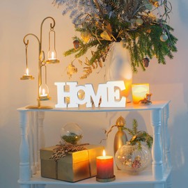 Wooden Blocks Wall and Table Top Decor: Freestanding Letter HOME Sign for Living Room, Entryway or Party Decor (White)