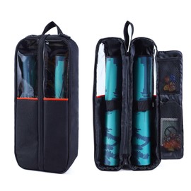 Qixotrz Playmat Tube Case for 2 Pcs 14”x24” Playmats, Gaming Playmat Carrier with Dice & Card Pockets, Portable TCG MTG YuGiOh Playmat Tube with Handle & Detachable Shoulder Strap, Black