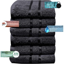 Towelogy® 600GSM Cotton Washcloths Multipack Quick Dry Flannels Face Towels Hotel Spa Bathroom Make Up Remover Cloths 30x30cm (Black, Pack Of 4)