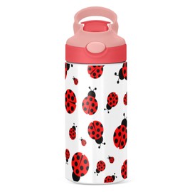Botella de agua Kigai Ladybug para niños, botellas de termo de metal reutilizables de acero inoxidable, tapa de popote, sin BPA, para niños y niñas