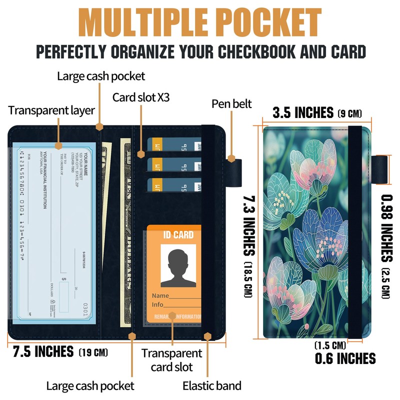 Aatacas Checkbook Cover - Leather Personal RFID Blocking Check Book
