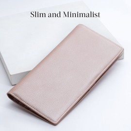 Bveyzi Ultra Slim Thin Leather RFID Blocking Credit Card Holder Bifold Clutch Wallets for Women (Rose Glod)