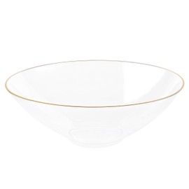 PLASTICPRO [16 OZ 20 Count] Clear Plastic organic Party Soup bowls With Gold Rim Premium heavyweight Elegant Disposable Tableware Dishes