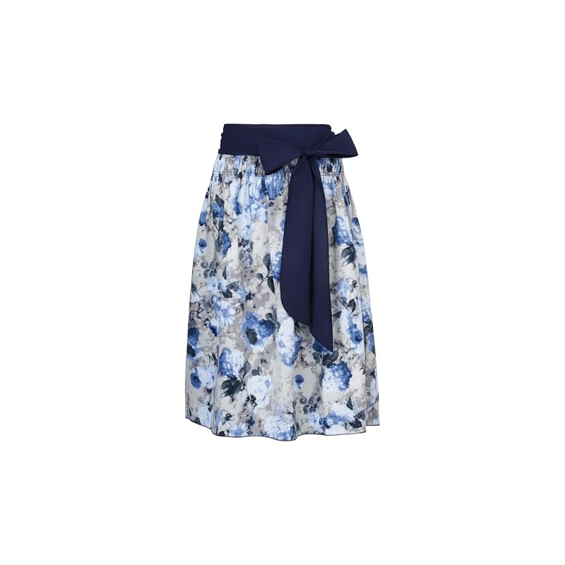 Women's Costume Skirt Dirndl Set with Bow Blue Floral Pattern