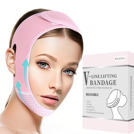 MASIKA Chin Strap for Sleeping,Adjustable Chin Strap,Jaw Strap,Jawline Shaper,V-Line Mask Chin Up Mask V Shaped Face Mask, Jaw Exerciser,Reusable chin strap,Pink。