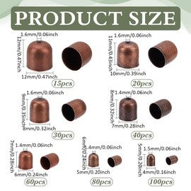 PH PandaHall 345PCS Cord End Cap 7 Sizes Necklace Jewellery End Caps Leather Ends Caps Metal Cord Ends Suede Fiber Crimps End Beads Caps for DIY Crafts Tassel Necklace Making 5-12x4-12mm Red Copper