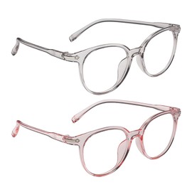 SLEEKEE Pack of 2 Round Glasses, Children's Glasses, Anti-Blue Light Glasses, Simple Design Glasses, Fashionable Glasses, Translucent Pink, Unit size