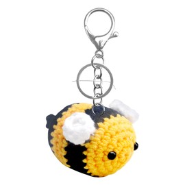 DAWRIS Key Ring Cute Crochet Bee Plush Bumble Bee Key Ring Plush Bee Bumble Bee Pendant Unisex Braided Key Holder Bee Key Ring, brown