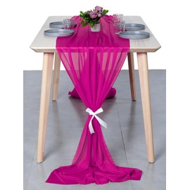 MDS 12 Pack 10ft Chiffon Table Runner 29 x 120 Inches Sheer Wedding Runner Romantic Rustic Table Runner for Wedding Decorations, Birthday Parties, Bridal Shower Party Arch Decor - Magenta